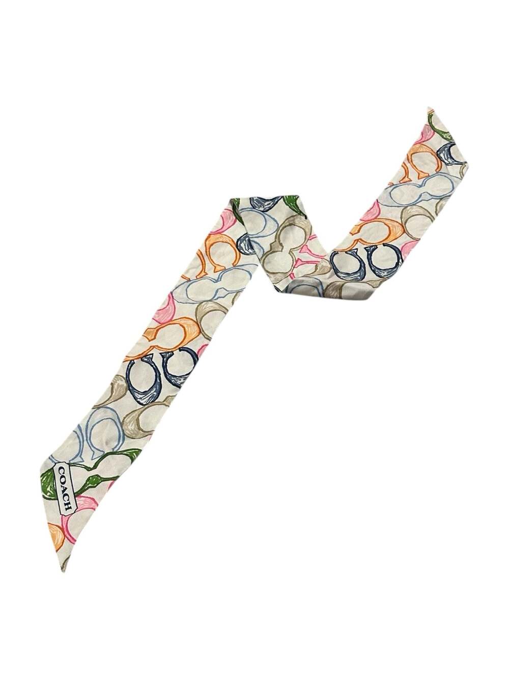 COACH Signature Print Silk Skinny Scarf Multicolor Optic Sketch Bag Tie - Picture 3 of 5